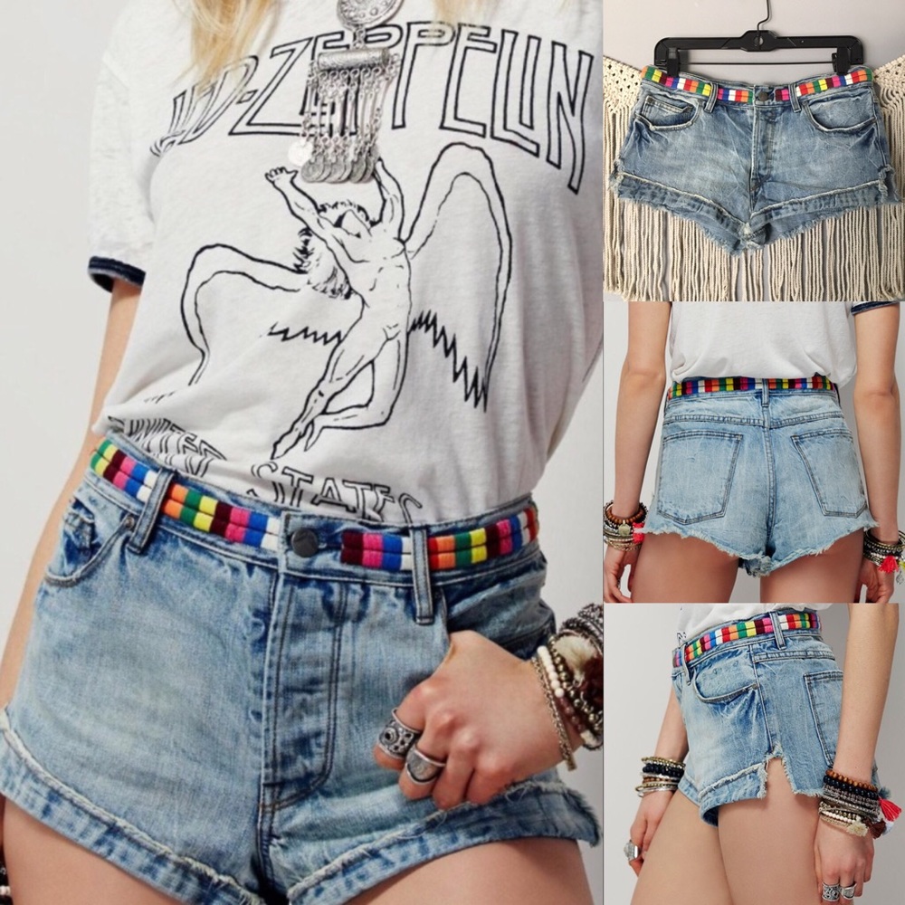 Free People Rainbow High Waist Cheeky Cutoffs